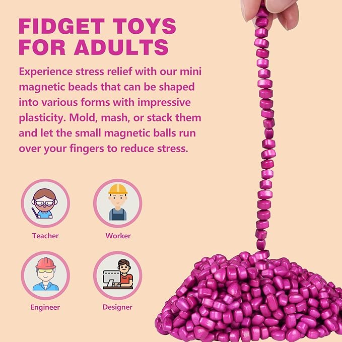Cool Fidget Slime Party Favors, Pink, Magnet Balls, Anxiety Desk Toy, Stress Relief, EDC, Hematite Magnetic Stones