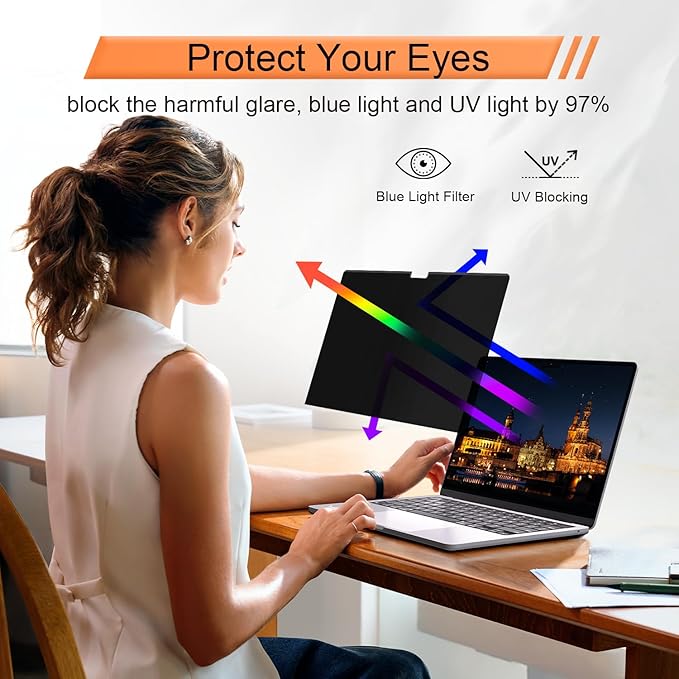 Magnetic 360° Privacy Screen for MacBook Air 13.6 & 13 Inch 2022-2025 (M2, M3, M4), Removable Anti Glare Blue Light Filter, 4 Way Anti Spy Black Protector for Mac Air 13In Laptop Computer