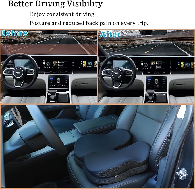 Seat Cushion Office Chair Cushions Car Seat Cushion for Driving Ergonomic Dual-Layer Seat Cushion Height Adjustable Ensures Optimal Comfort and Support, Soft and Firm