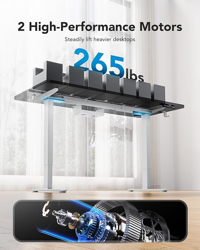 HUANUO Electric Standing Desk Frame with 265 lbs Dual Motor,Thick T-Shaped Desk Legs Made of Automotive-Grade Steel,for Max 90″x31.5″ Desktop, Height Adjustable Desk Frame for Home Office,Frame Only