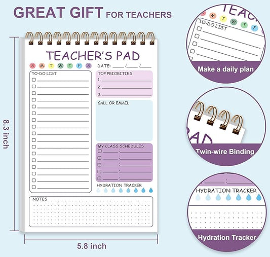 Teacher Notepad - Teacher To Do List Notepad, Spiral Checklist Notebook Organizer for Teachers Notes Task Appointment, Teacher Appreciation Gifts, 5.8'' x 8.3'', Purple
