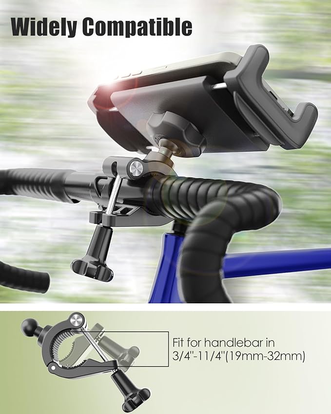 Motorcycle Phone Tablet Mount for 3/4"-11/4" Handlebar, Dual Protection Bike Tablet Holder Fits 4-11" Devices, Bicycle Scooter Handlebar Clamp for iPad Pro/Air/Mini, Galaxy Tab Z Fold