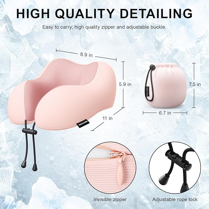 Travel Pillow for Airplane Memory Foam Neck Pillow, Soft & Support Travel Pillow with Storage Bag for Travelling, Sleeping Rest, Car, Train and Home Use (Pink)