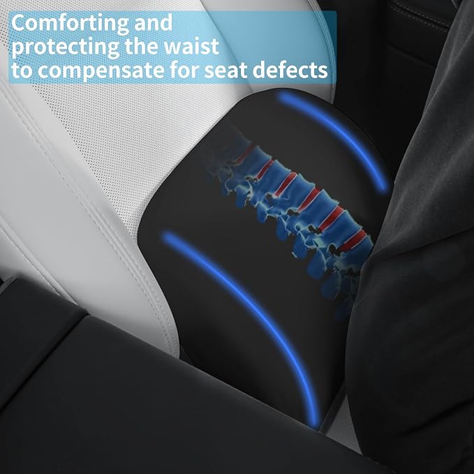 Lumbar Support Pillow Ergonomic Memory Foam Lumbar Pillow for Lower Back Pain Relief - Back Cushion for Driving, Chair Support for Car, Office & Gaming Chairs (Black, 1PC)