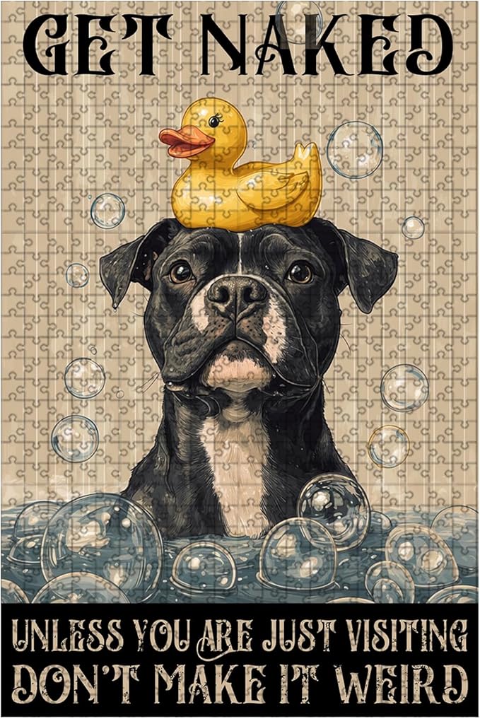 1000 Piece Wooden Pitbull Puzzle Get Naked Bathroom Adults & Kids Challenging Game to Relieve Stress Improve Focus & Enjoy 29.5x19.7 Inch