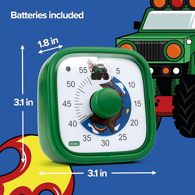 Visual Timer for Kids – Tick Tock Truck Clock - Silent Time Management – 60 Minute Countdown – Focus and Productivity Tool – for Classroom, Toddlers, Study, Toothbrush – Fun Design – Adjustable Alarms