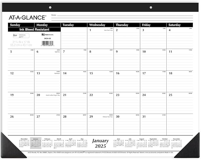 AT-A-GLANCE 2025 Desk Calendar, 3 Pack, Desk Pad, 21-3/4" x 17", Large, Ruled Blocks, Monthly (SK250025)