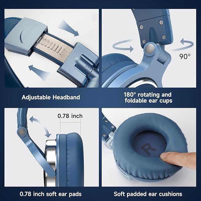 OneOdio Wired Over Ear Headphones Hi-Res Studio Monitor & Mixing DJ Stereo Headsets with 50mm Drivers and 1/4 to 3.5mm Jack for AMP Computer Recording Podcast Keyboard Guitar Laptop - Sky Blue