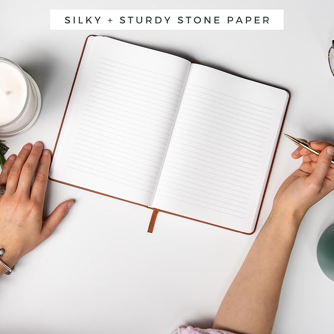 Daily Bliss Stone Paper Ruled Notebook Premium A5 Hardcover Vegan Leather Journal | 160 Pages | Premium Quality Executive Notebook For Men and Women |Comes With Gift Box Water Proof Notebook Cinnamon