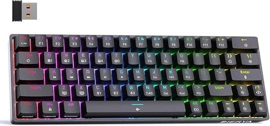 DIERYA DK63 60% Wireless Mechanical Gaming Keyboard | Bluetooth/2.4G/Wired | RGB Backlit | Anti-Ghosting Compact 63-Keys Mini Keyboard | with Blue Switch | for Windows Laptop PC Gamer Typist-Black