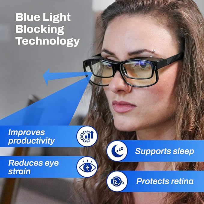DefenderShield Premium Fit-Over Blue Light Blocking Glasses - Superior Blocking from Gaming PC & Cell Phone Screen Glare.