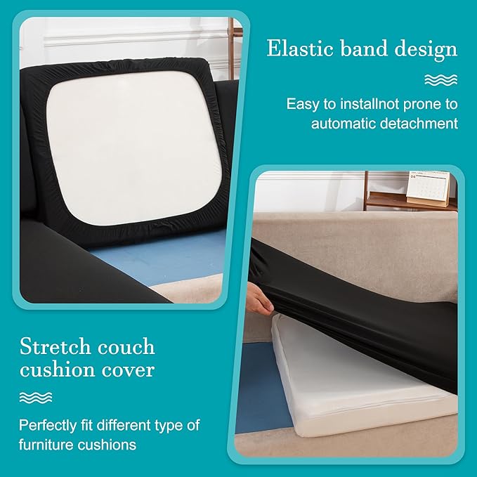 12 Pcs Stretch Patio Cushion Covers,Outdoor Couch Covers Replacement,Outdoor Couch & Sofa Slipcovers,for Patio Furniture Cushion Covers,Washable Reusable Furniture Protector (Black,Cover Only)