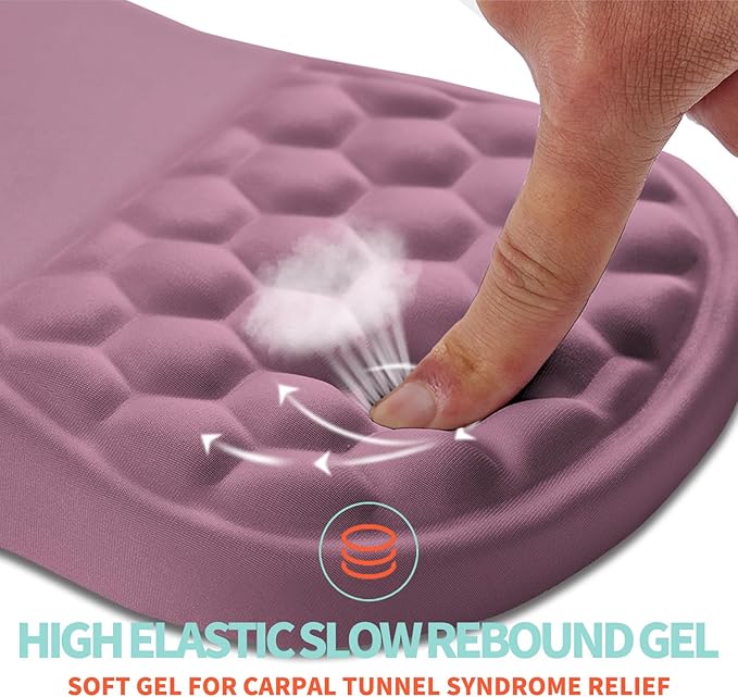 Ergonomic Mouse Pad Wrist Support with Memory Foam Massage Bulge, Carpal Tunnel Pain Relief Mousepad Wrist Rest for Mouse(12x8 inch, Dark Pink)