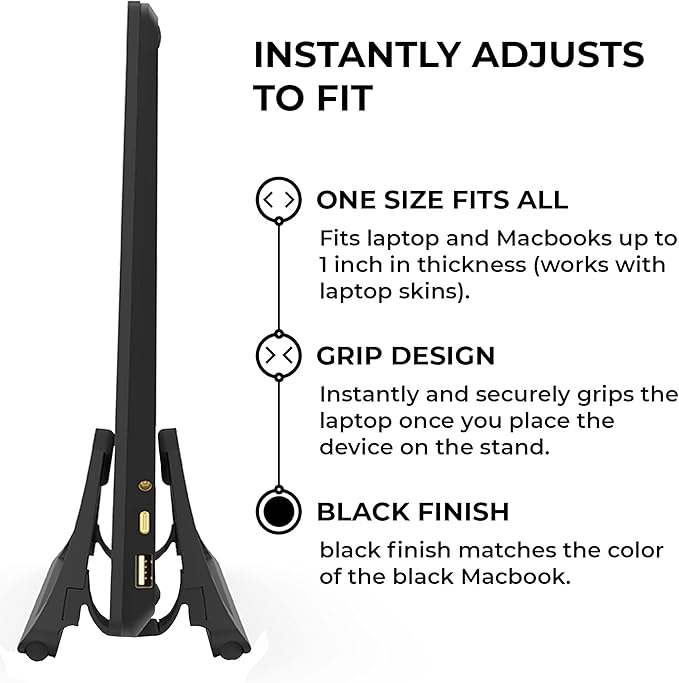 HumanCentric Vertical Laptop Stand for Desks in Matte Black, Upright Adjustable Holder to Dock Apple MacBook, MacBook Pro, and Other Laptops to Organize Work & Home Office, Automatic Grip