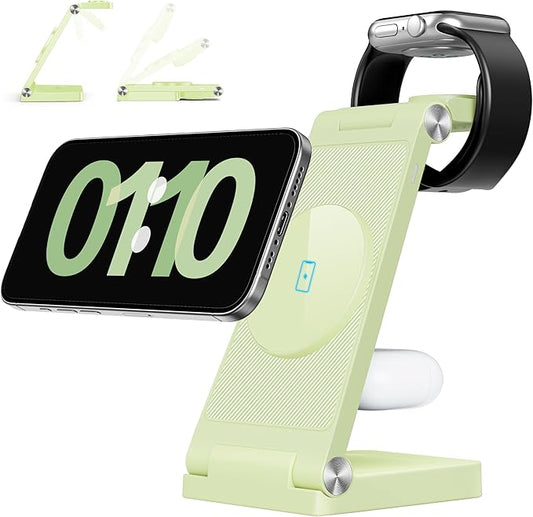 2025 Traveling Wireless Mag-Safe Fast Charging Station,Magnetic 3 in 1 Charger with Light for iPhone 16 15 14 13 12 Pro Max Plus,Apple Watch Series & Air pods 4 3 2 Pro-Gifts for Wife & Husband