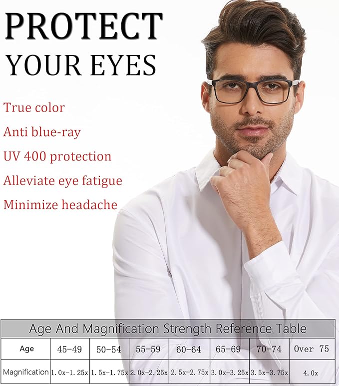 4-Pack Reading Glasses Blue Light Blocking for Men,Comfort Lightweight Eyeglasses Flexible Spring Hinge,Anti Eyestrain/Glare Filter UV Ray Computer Readers(2.5X)