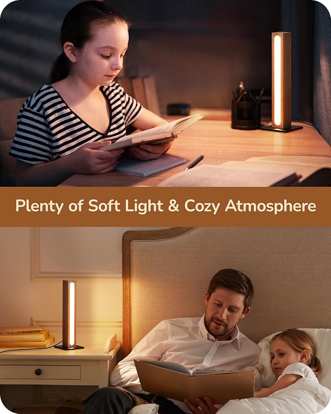 EDISHINE LED Table Lamp, Small Wood Bedside Lamp with 3 Color Temperature, Stepless Dimmable & Memory Function, Touch Control Square Nightstand Lamp for Bedroom, Living Room, One-Step Installation