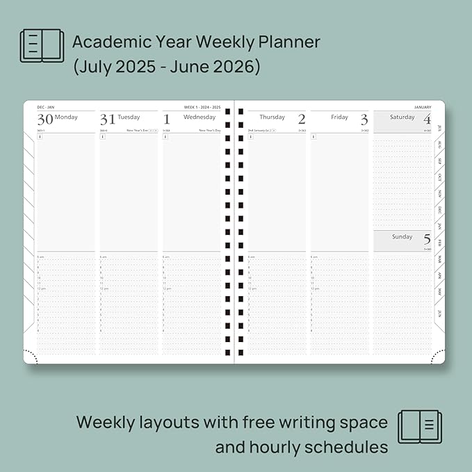 POPRUN Academic Planner 2025-2026 (July 2025-June 2026), Daily Weekly and Monthly Appointment Book (Wirebound Hard Cover - 10'' x 8'') with Hourly Time Slots, Tabs, 100 GSM - Light Yellow