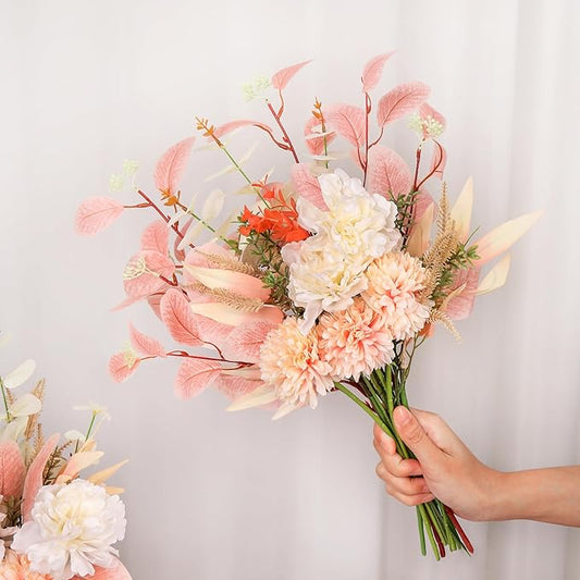 Fake Flowers Faux Flowers in Vase, Artificial Flowers with Vase, Floral Arrangements Artificial Plants Boho Silk Flowers Bouquet for Home Decor Indoor Dining Table Centerpieces Decorations (Champagne)