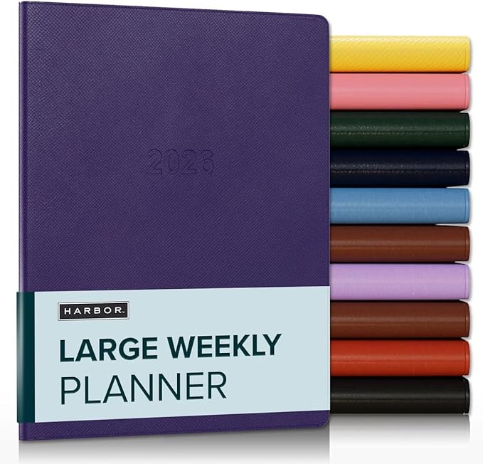 Harbor Large Weekly Monthly Planner 2025-2026 - Calendar Planner and Notebook, Durable Faux Leather, 192 Pages, Softcover & Book Bound - Key West Dark Purple - 9.75 x 7.5 "