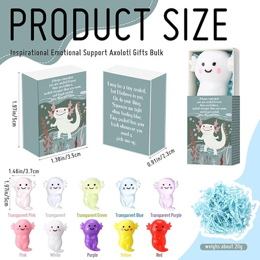 Wettarn 20 Sets Axolotl Positive Gifts Cute Stress Balls with Support Gift Boxes Inspirational Party Favors for Employee Coworker Friends Office Appreciation Relief Toys