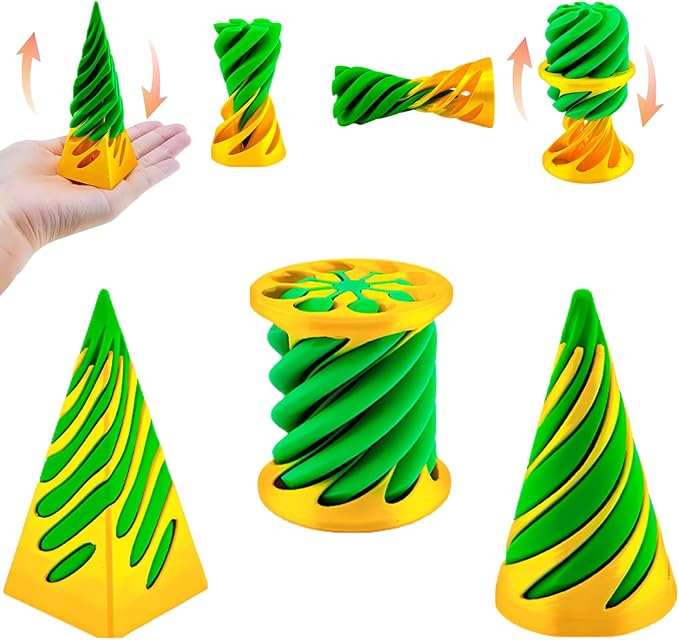3 Packs Impossible Cone, Spiral Fidget Toy 3D Printed, Pyramid Passthrough Sculpture, Mini Pass Through Pyramid for Stress and Anxiety Relaxing (Green)