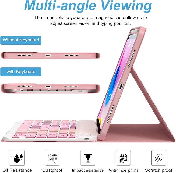 Keyboard Case for iPad Air 13 inch (M3 2025/M2, 2024),iPad Pro 12.9 inch (3/4/5/6th Gen) Magic Magnetic Backlit Keyboard Case with Multi-Touch Trackpad- Easy-Set Floating Cantilever Stand (light pink)