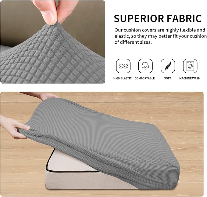 Easy-Going Stretch Individual Loveseat Couch Cushion Cover Sofa Cushion Furniture Protector Sofa slipcover Soft Flexibility with Elastic Bottom (2-Piece Loveseat Cushion Cover, Light Gray)