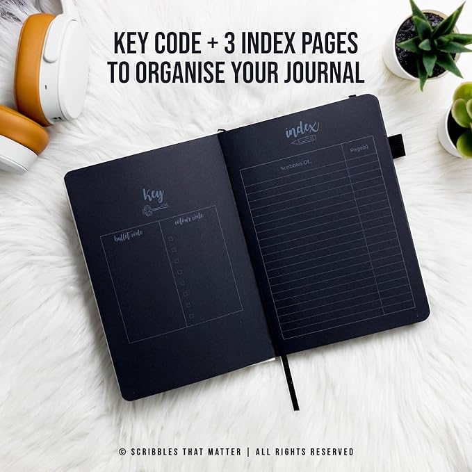 Black Paper Bullet Dotted Journal Notebook | A5 Starry Night by Scribbles That Matter | Free white gel pen | 160gsm Blackout no-bleed dot grid paper | For Men and Women | 5.75 x 8.5 in | Black