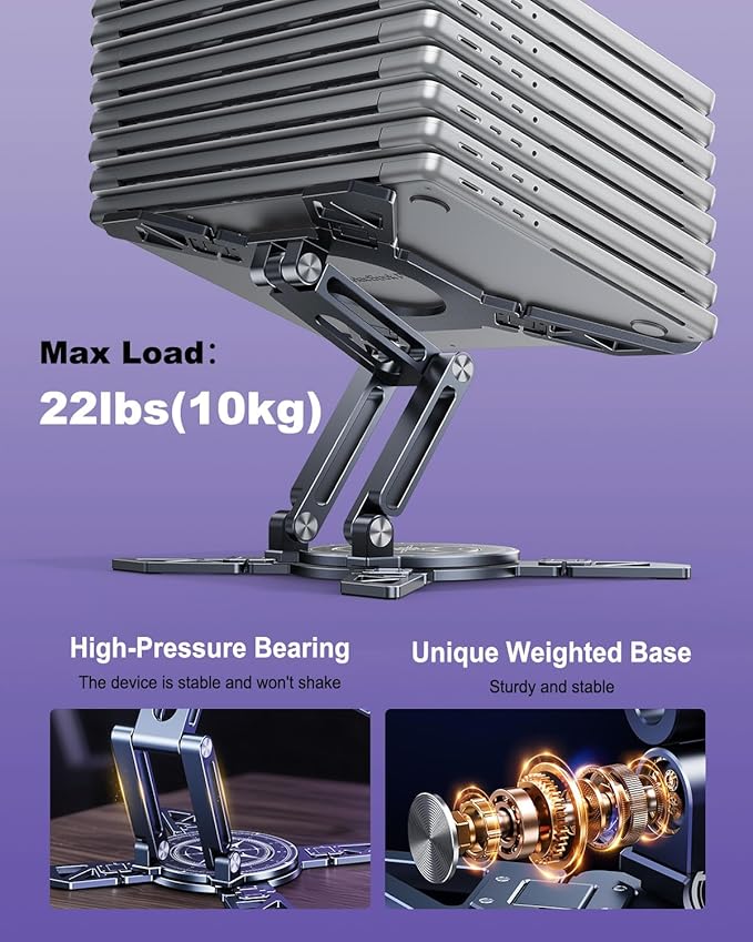 Adjustable Laptop Stand for Desk - Foldable Gaming Laptop Stand with 2 360° Rotating Base - Ergonomic Desk Laptop Holder Riser for MacBook Pro/Air Dell Lenovo HP 11"-16" Laptops