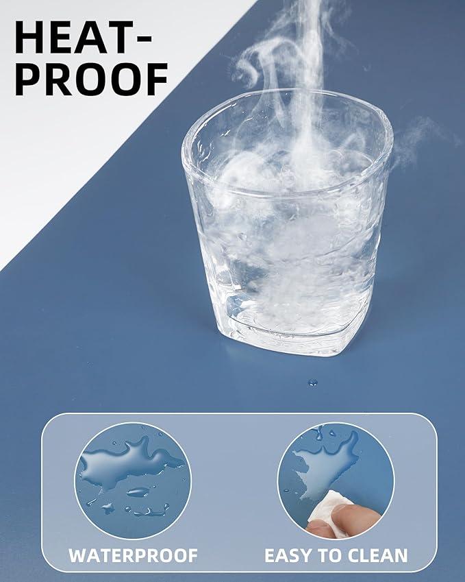 AFIING Leather Desk Pad Protector,Mouse Pad,Office Desk Mat, Non-Slip PU Leather Desk Blotter,Large Desk mat,Waterproof Keyboard mat for Office/Home/Decor (Grey Blue,55"" x 17"")