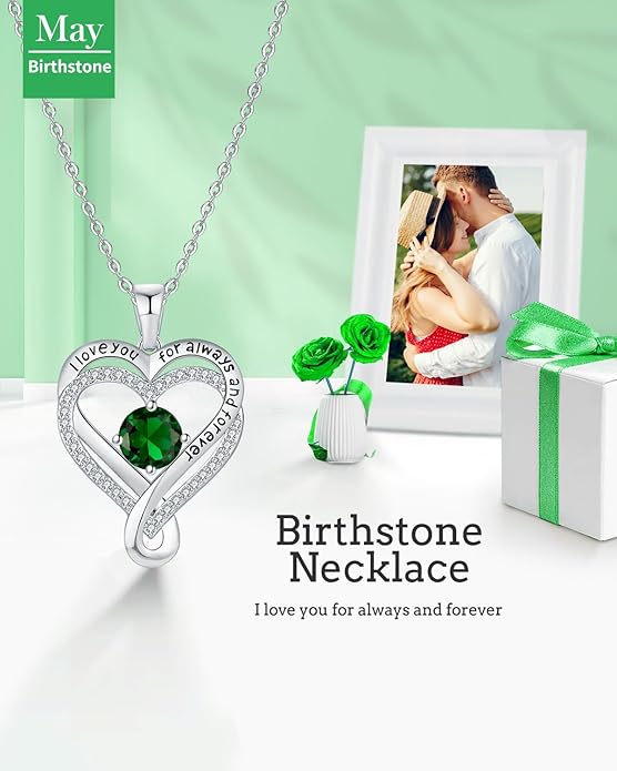 Jewelry for Women Wife Infinity Heart Birthstone I Love You Necklace S925 Anniversary Women Necklaces for Her Wife Birthday Gift Ideas, Birthday Present for Girlfriend Mom Daughter Sterling Silver