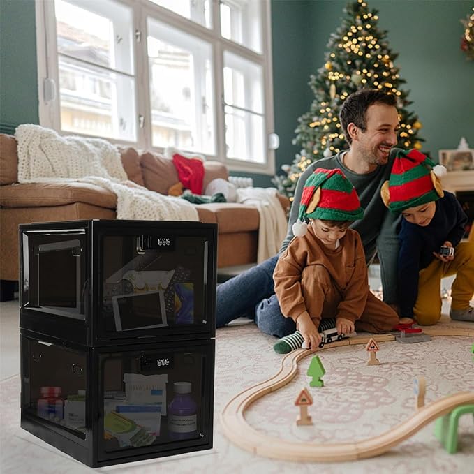 2 Pack Lock Box, Lockable Storage Box for Food/Snack/Medicines/Phone，Lock Boxes with Code for Personal Items, Childproof First AID Locked Cabinet