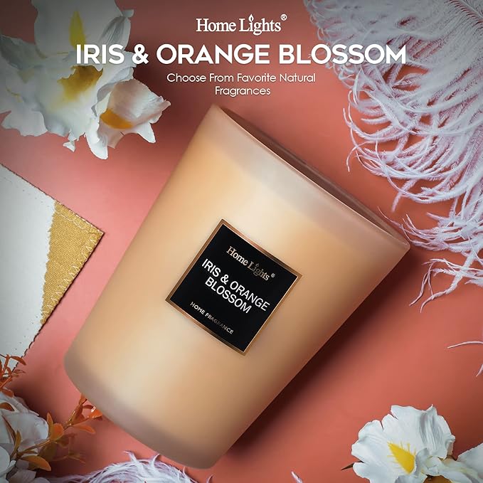 HomeLights Scented Candles | Large Jar Candle-33.3 Oz. Natural Soy Aromatherapy Candles | Up to 130 Hours Burn Time with 3 Cotton Wicks, Home Decorative Fragrance Candle Gift - Iris & Orange Blossom