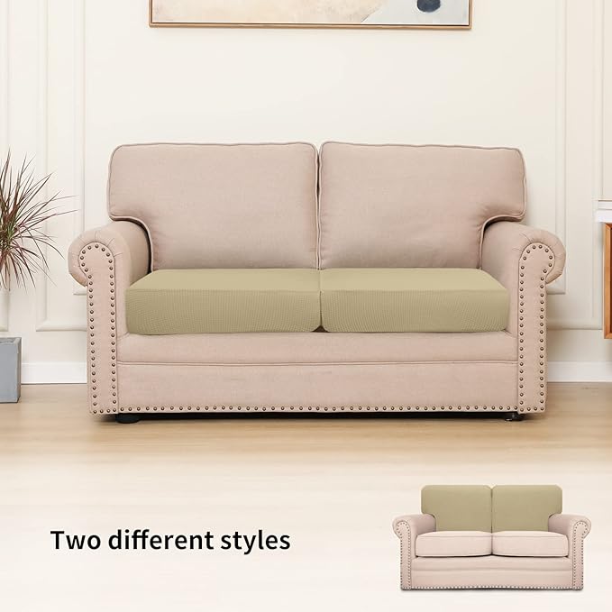 Easy-Going Stretch Individual Loveseat Couch Cushion Cover Sofa Cushion Furniture Protector Sofa slipcover Soft Flexibility with Elastic Bottom (2-Piece Loveseat Cushion Cover, Beige)