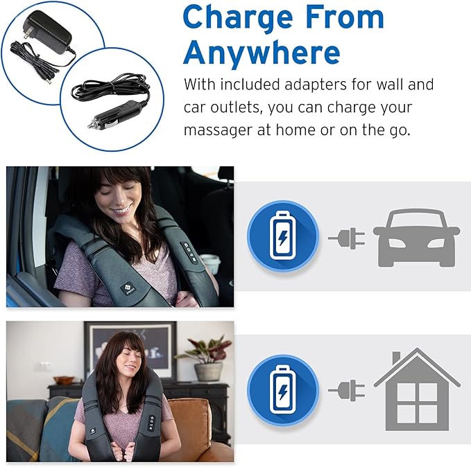 Etekcity Cordless Neck & Back Massager with Heat, Deep Tissue Shiatsu, Rechargeable Shoulder Pain Relief Wearable, 8 Nodes, 3 Intensities, Bi-Directional, 180-Min Battery, Soft PU Leather, Best Gift