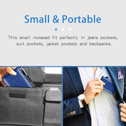 Xhwykzz 7 Pcs Small Pocket Notepad Holder Set with Pen, Mini Portable Leather Pocket Notebook for offices, schools, restaurants (Blue)