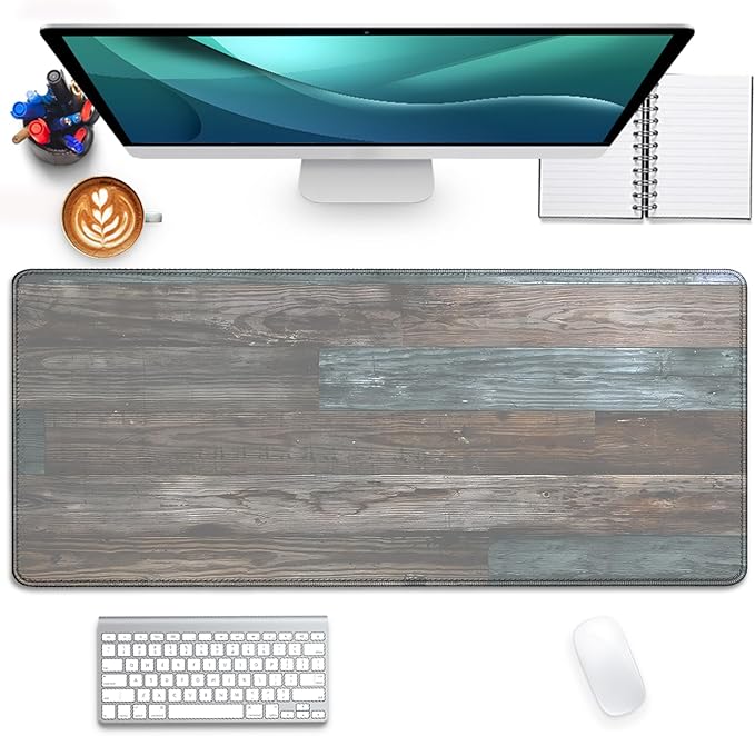 Vintage Wood Grain Pattern Desk Pad Mouse Pad,Large Gaming Mouse Mat with Stitched Edges,Non-Slip Rubber Base Mousepad for Office Computer Keyboard Laptop Home(27.5X11.8 in)