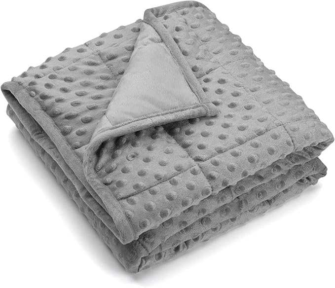 Wemore Minky Dot Weighted Blanket for Kids 5 lbs, Soft Cozy Heavy Blanket for Stress Relief and Sleep Promotion, Breathable Blanket for All-Season with Glass Beads, Grey 36 x 48 inches