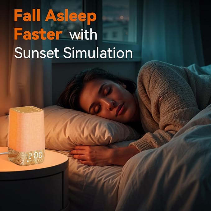 Sunrise Alarm Clock: with Noise Machine, Digital Alarm Clock for Bedrooms, Nature Sounds for Gentle Wake Up, 30 Sleep Sounds, Adjustable Brightness & Volume, Timer - Wood Grain