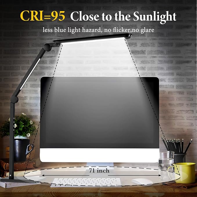LED Desk Lamp for Home Office,Creative Touch Reading Light, with Memory Dual Light and Adjustable Swing Arm,15W 4 CCT Eye-Care Modes & 4 Brightness Levels Table Lamp with USB Charging Ports-Black