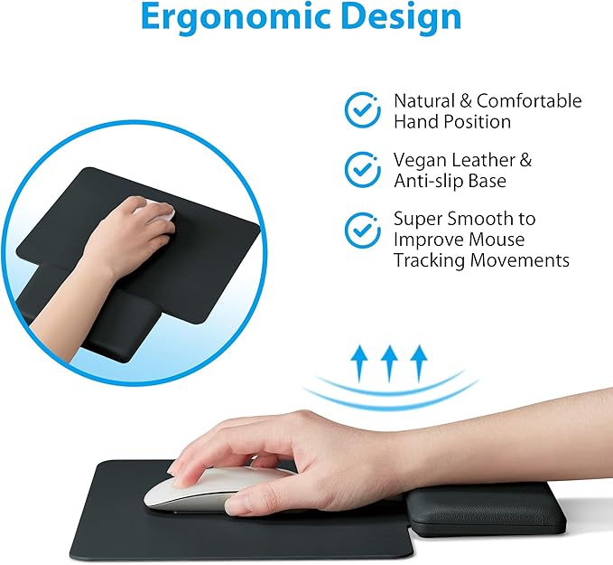 Ergonomic Mouse Pad with Wrist Rest, Leather Comfortable Mousepad, Natural Cork Non-Slip Base Mouse Pads for Desk, Computer, Laptop, Gaming, 11.1 x 9.84 in Home & Office Desk Accessories (Dark Gray)
