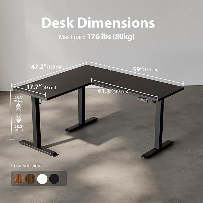 Agilestic 59 Inch L Shaped Standing Desk Adjustable Height, Electric Corner Standing Desk, Sit Stand Computer Table with Splice Board, Black