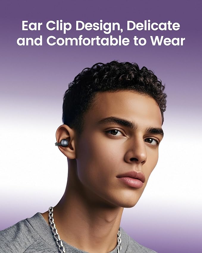 StarClip Open-Ear Wireless Bluetooth Headphones, Clip-On Earbuds with Soft Silicone Pads, 4D Panoramic Sound, Enhanced Comfort & Secure Fit, IP54 Water-Resistant Ear Grips for Workout, Black