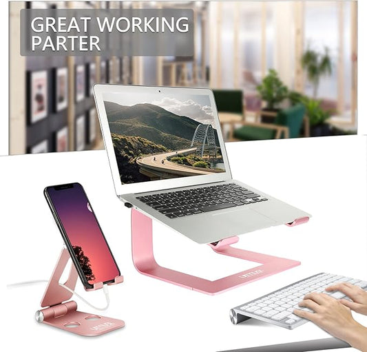 Urmust Laptop Stand for Desk - Aluminum Computer Stand Riser Holder for MacBook Air Pro, Dell, HP, Lenovo, Samsung, Alienware Laptops 11-15.6" (Rose Gold)
