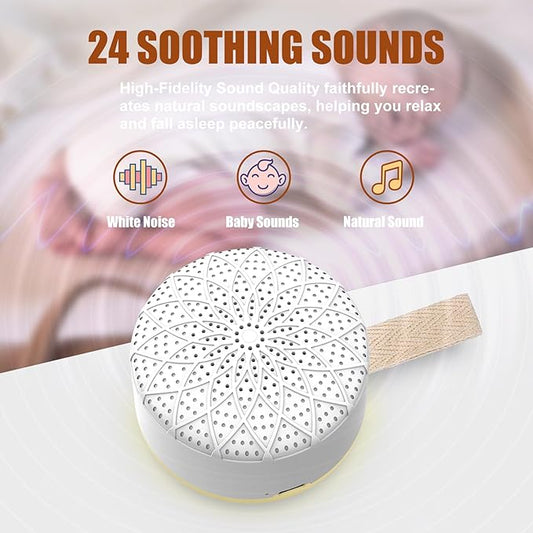 White Noise Machine Suitable for Baby Adult - Portable Sound Machine, Equipped with Long-Lasting Battery, 24 Soothing Sounds,Sound Therapy for Home,Office,Travel and Sleep