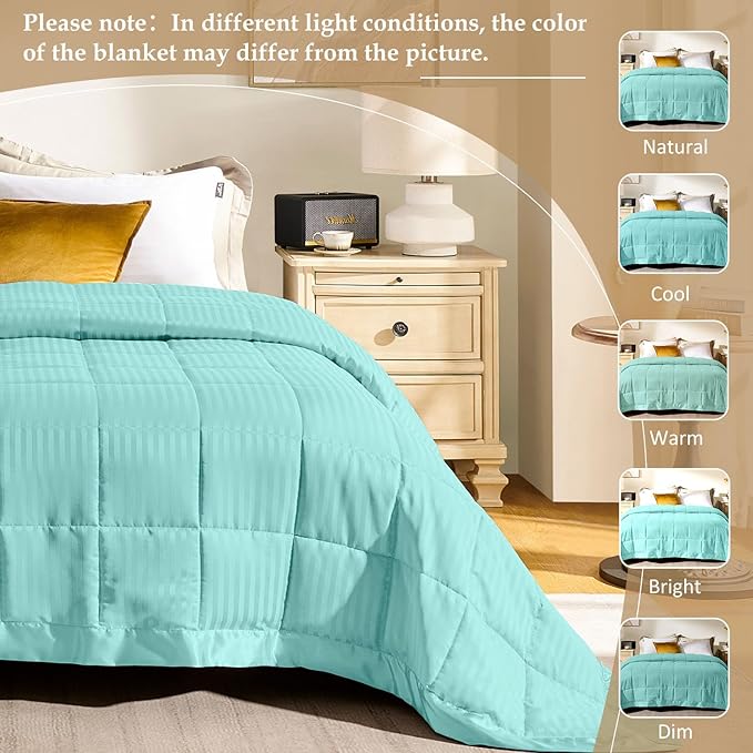 downluxe King Size Blanket with Satin Trim, Lightweight Down Alternative King Blanket for All Season, Machine Washable (Mint Green, 108 x 90 Inch)