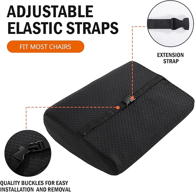 HOMBYS Lumbar Support Pillow for Recliner Chair, Memory Foam Back Support Cushion for Elderly,Extra Large Lumbar Support Pillow,Thick Backrest for Home Reading (Black, 20“x13.5"x5")