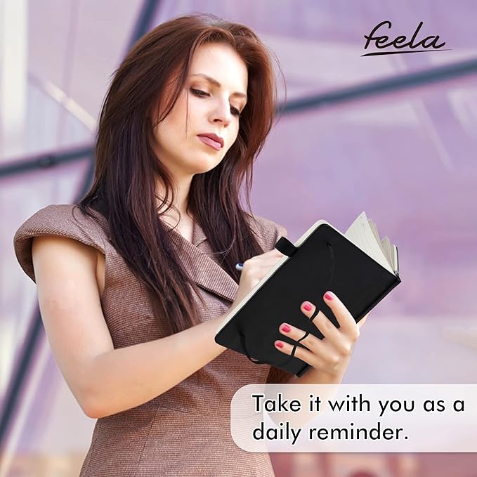 feela 18 Pack Journal Notebook for Work, Business Notebook Bulk Hardcover Lined Writing Journal with Pen Holder for Men Women Note Taking, with 18 Black Pens, 120 GSM, 5.1”x8.3”, A5, Black