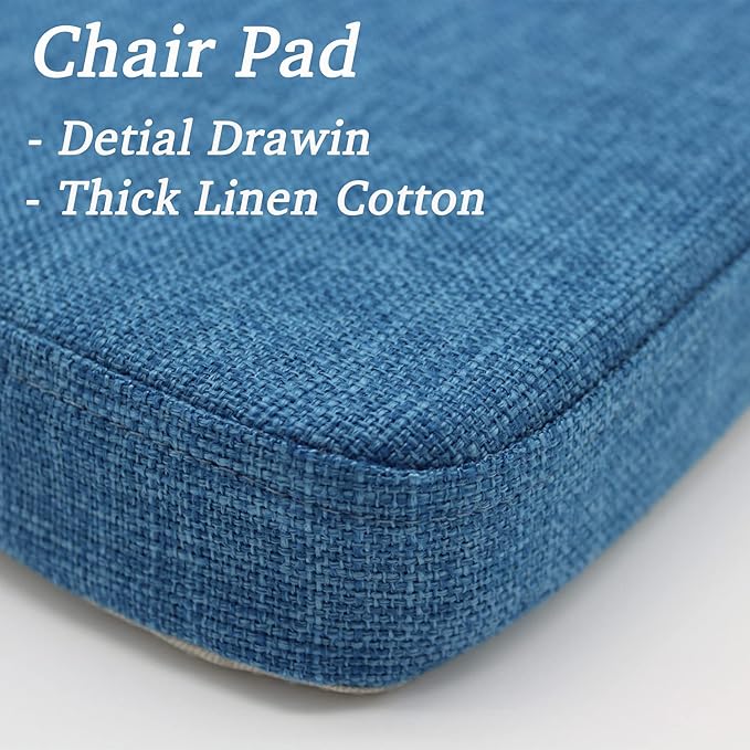 Chair Cushion with Ties for Dining Chairs - Memory Foam Non Slip Kitchen Chair Pad and Dining Seat Cushion with Machine Washable Cover [16.5 x 16.2 Inches] - Blue